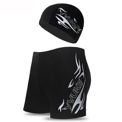 Silver Men's Athletic Swim Trunks and Cap Set with Dynamic Graphic Print(4XL) V888-ELOSUNG34909