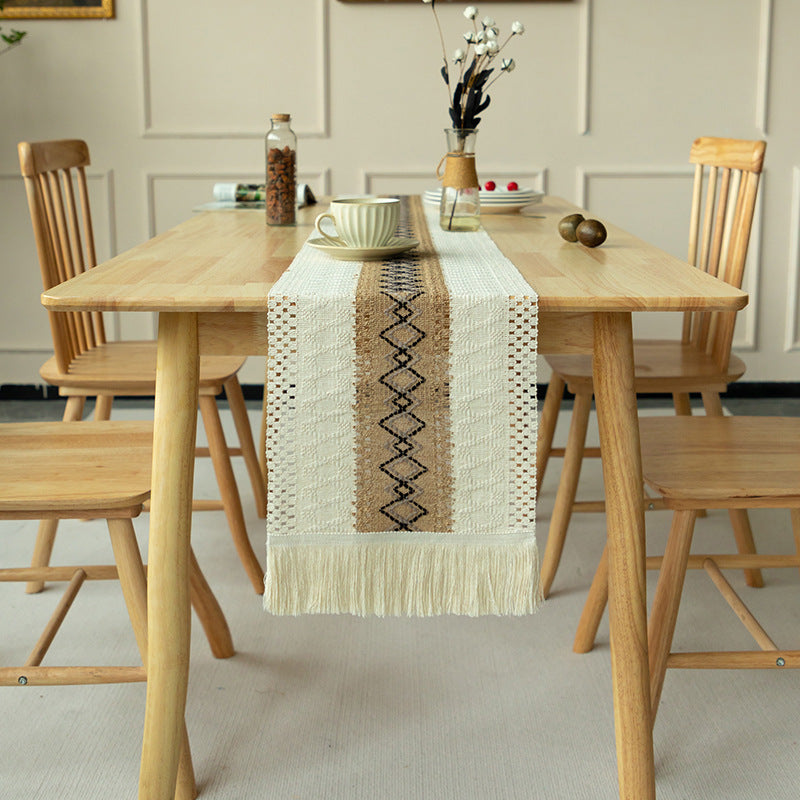 2-PCS Rhombus Bohemian Woven Table Runner with Tassels - Rustic Farmhouse Decor for Dining & Coffee Tables V888-ELOSUNG34910