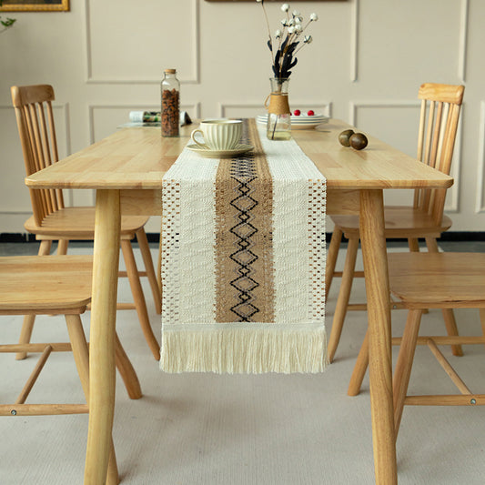 2-PCS Rhombus Bohemian Woven Table Runner with Tassels - Rustic Farmhouse Decor for Dining & Coffee Tables V888-ELOSUNG34910