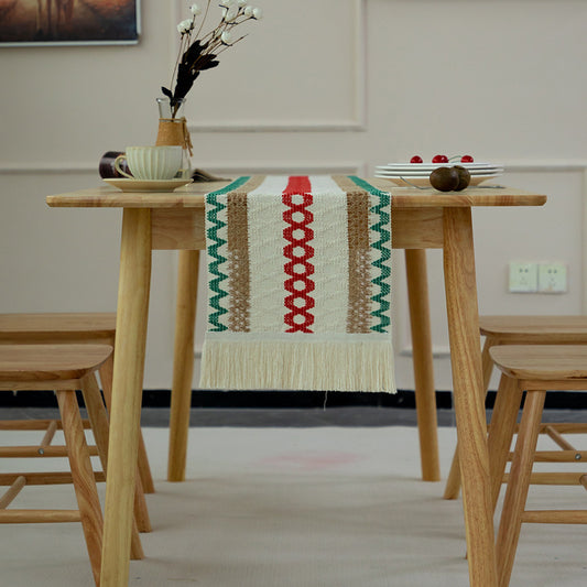 2-PCS Christmas Edition Bohemian Woven Table Runner with Tassels - Rustic Farmhouse Decor for Dining & Coffee V888-ELOSUNG34912