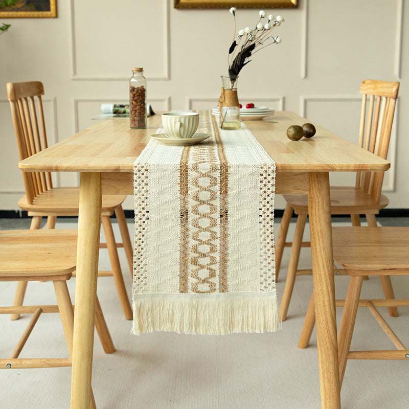 2-PCS Hexagon Bohemian Woven Table Runner with Tassels - Rustic Farmhouse Decor for Dining & Coffee Tables V888-ELOSUNG34914