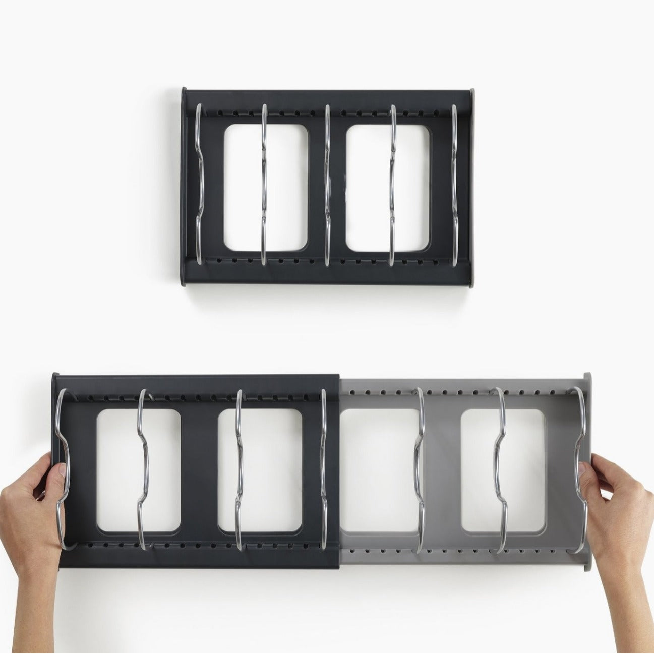 Grey Expandable Pan & Pot Lid Organizer Rack - Adjustable Kitchen Cabinet Storage Holder for Bakeware & V888-ELOSUNG34915