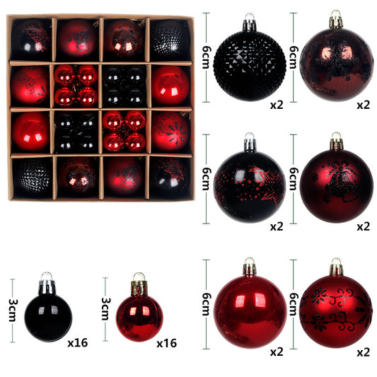 Black and red 44-Piece Assorted Christmas Baubles Set with Elegant Designs in Wooden Gift Box - 3-6cm V888-ELOSUNG34920