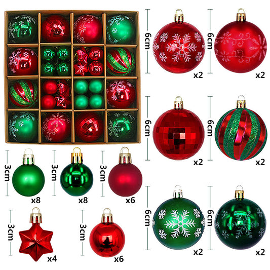 Green and red 44-Piece Assorted Christmas Baubles Set with Elegant Designs in Wooden Gift Box - 3-6cm V888-ELOSUNG34921