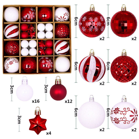 Red and white 44-Piece Assorted Christmas Baubles Set with Elegant Designs in Wooden Gift Box - 3-6cm V888-ELOSUNG34927