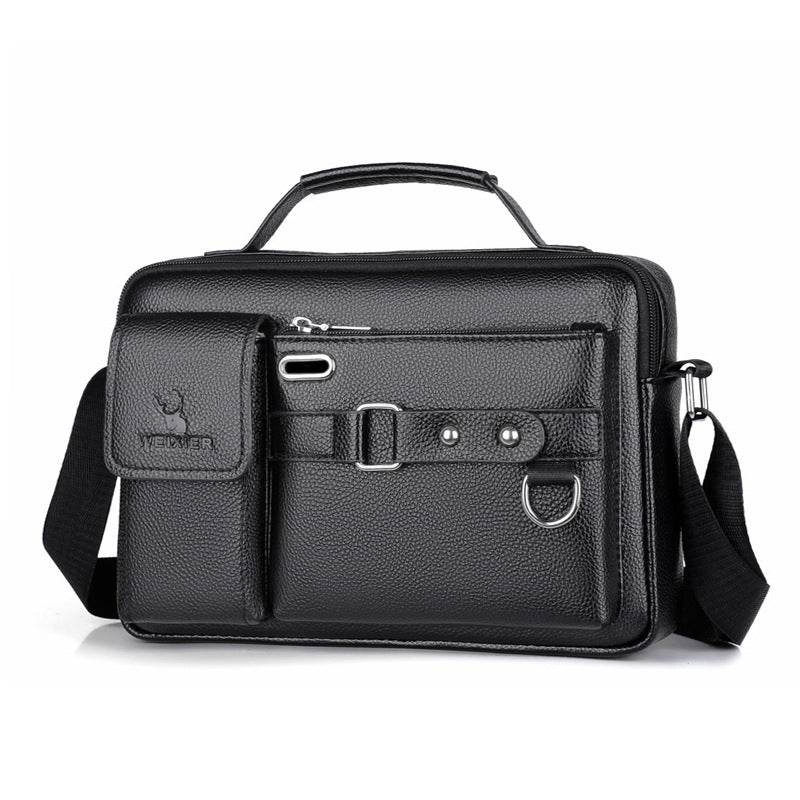 Black lychee pattern Men's Crossbody Shoulder Bag - Premium PU Leather Business & Commute Sling Bag V888-ELOSUNG34928