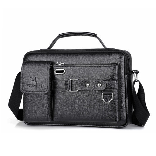 Black lychee pattern Men's Crossbody Shoulder Bag - Premium PU Leather Business & Commute Sling Bag V888-ELOSUNG34928