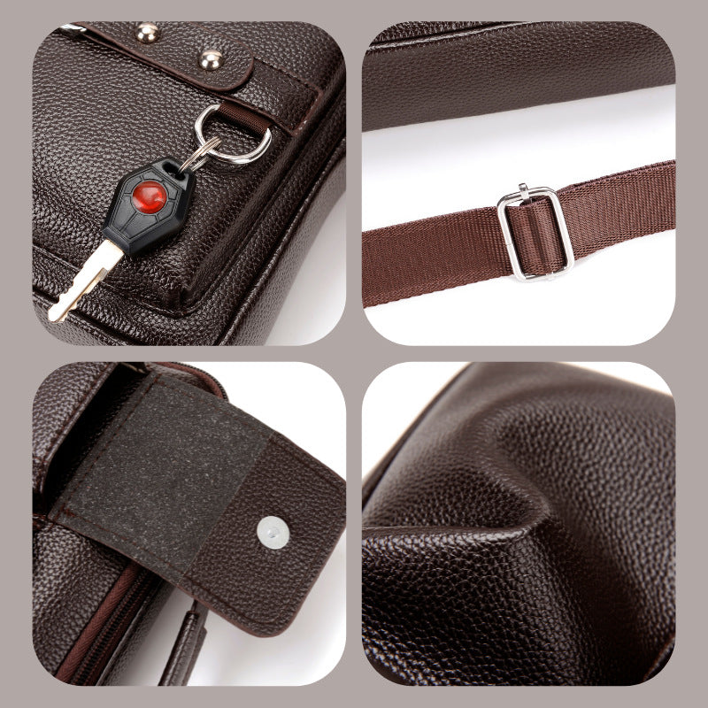 Black lychee pattern Men's Crossbody Shoulder Bag - Premium PU Leather Business & Commute Sling Bag V888-ELOSUNG34928