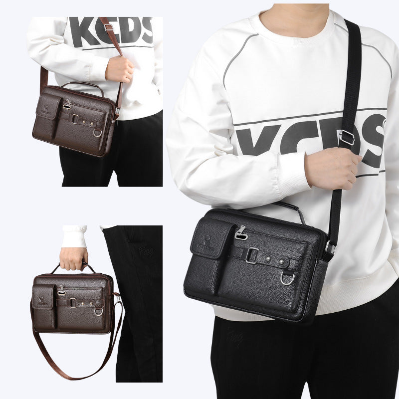 Black lychee pattern Men's Crossbody Shoulder Bag - Premium PU Leather Business & Commute Sling Bag V888-ELOSUNG34928