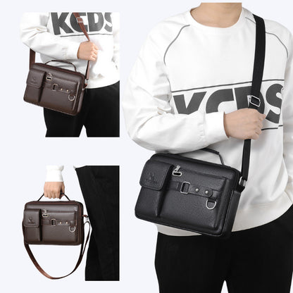 Black lychee pattern Men's Crossbody Shoulder Bag - Premium PU Leather Business & Commute Sling Bag V888-ELOSUNG34928