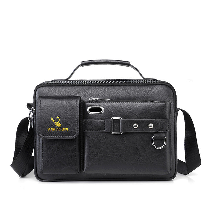 Plain black texture Men's Crossbody Shoulder Bag - Premium PU Leather Business & Commute Sling Bag V888-ELOSUNG34929