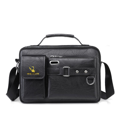 Plain black texture Men's Crossbody Shoulder Bag - Premium PU Leather Business & Commute Sling Bag V888-ELOSUNG34929