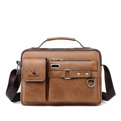 Plain light brown Men's Crossbody Shoulder Bag - Premium PU Leather Business & Commute Sling Bag V888-ELOSUNG34930
