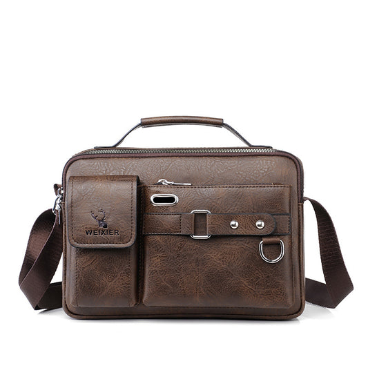 Plain dark brown Men's Crossbody Shoulder Bag - Premium PU Leather Business & Commute Sling Bag V888-ELOSUNG34931