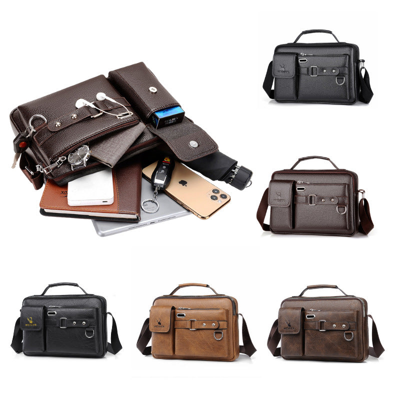Plain dark brown Men's Crossbody Shoulder Bag - Premium PU Leather Business & Commute Sling Bag V888-ELOSUNG34931