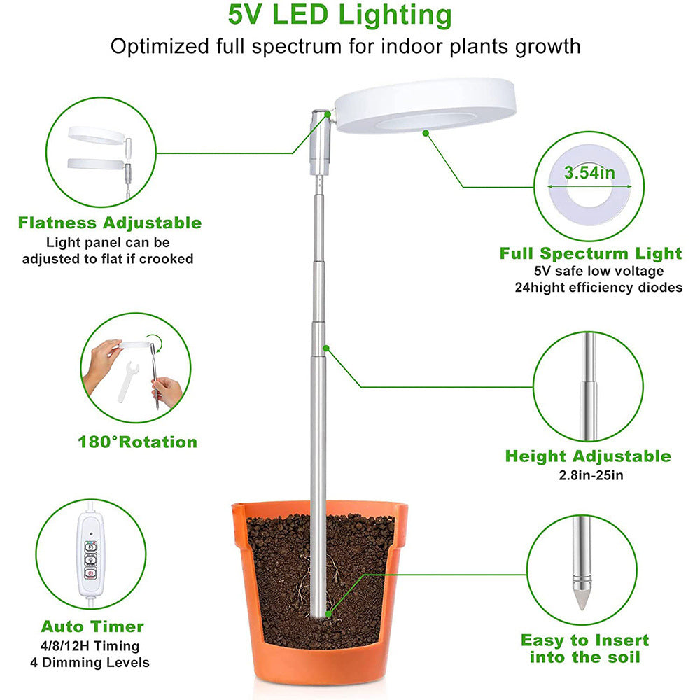 White Full Spectrum LED Grow Light with Telescopic Stake for Indoor Plants V888-ELOSUNG34973