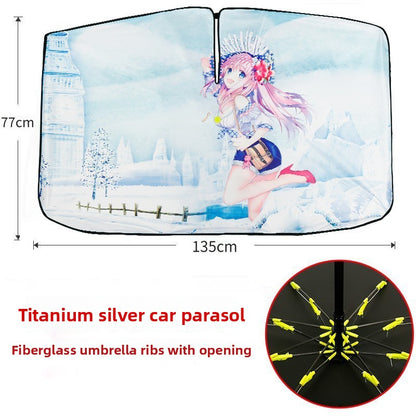 Snow Girl Foldable Car Windshield Sun Shade Umbrella - Ultimate UV & Heat Blocker for Interior Protection V888-ELOSUNG34980