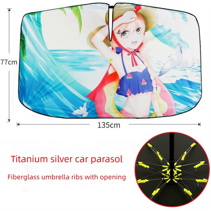 Summer Girl Foldable Car Windshield Sun Shade Umbrella - Ultimate UV & Heat Blocker for Interior Protection V888-ELOSUNG34981