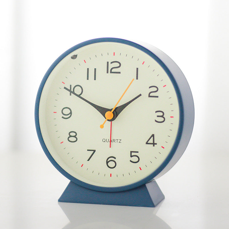 Blue Minimalist Silent Alarm Clock with Night Light - Non-Ticking Analogue Bedside & Desk Clock V888-ELOSUNG34984