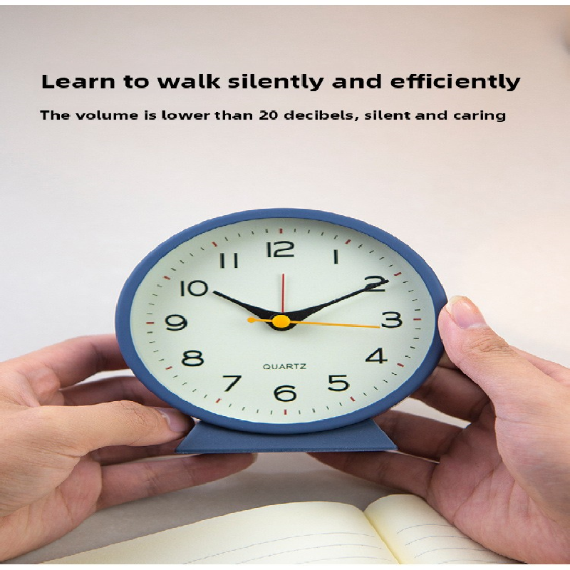 Blue Minimalist Silent Alarm Clock with Night Light - Non-Ticking Analogue Bedside & Desk Clock V888-ELOSUNG34984
