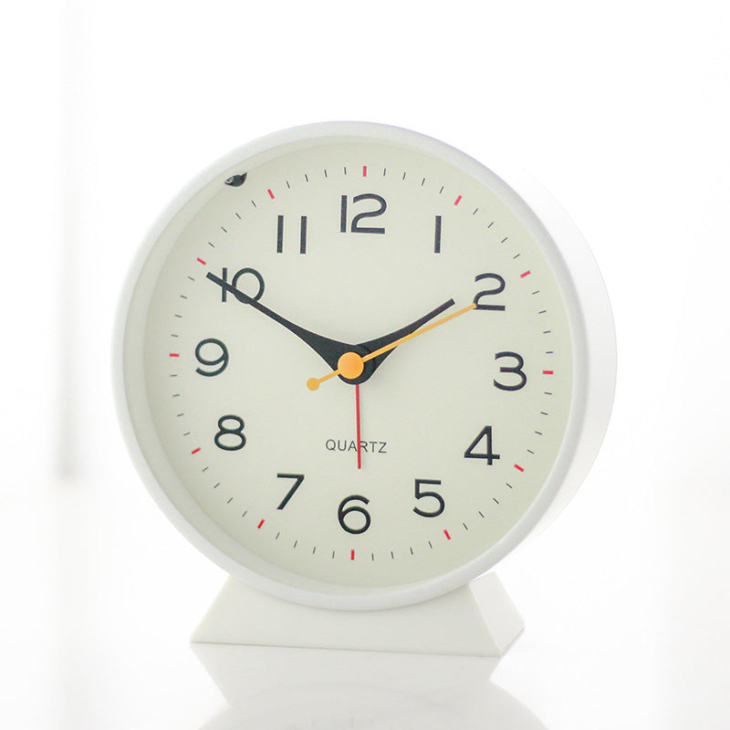 White Minimalist Silent Alarm Clock with Night Light - Non-Ticking Analogue Bedside & Desk Clock V888-ELOSUNG34985