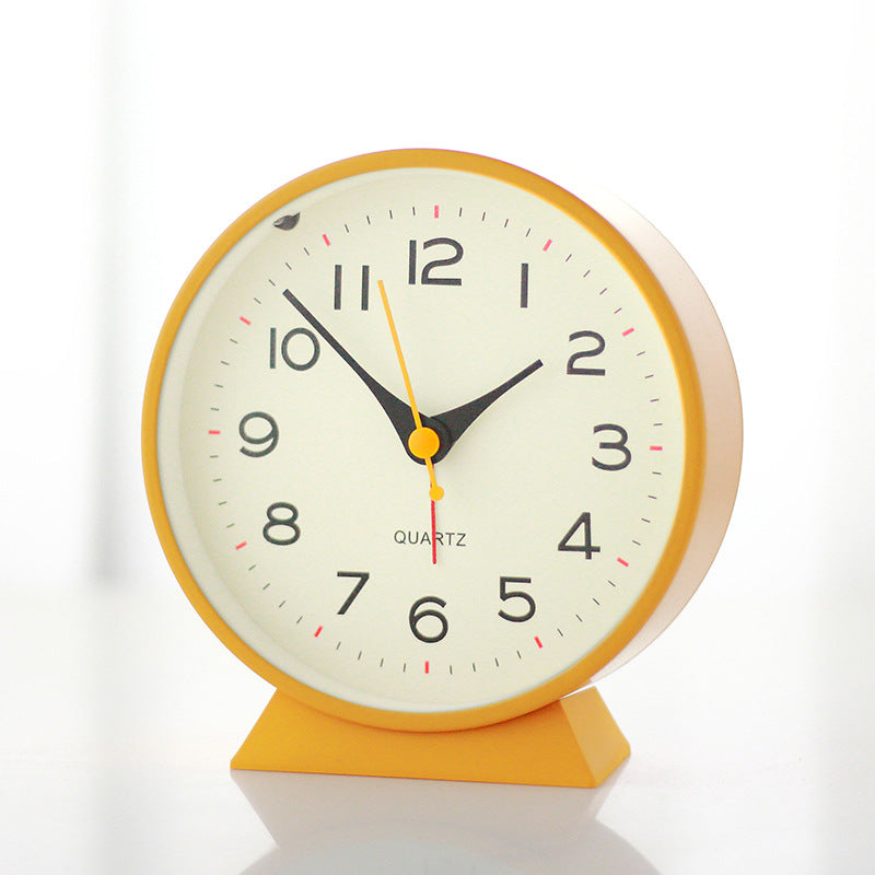 Orange Minimalist Silent Alarm Clock with Night Light - Non-Ticking Analogue Bedside & Desk Clock V888-ELOSUNG34986