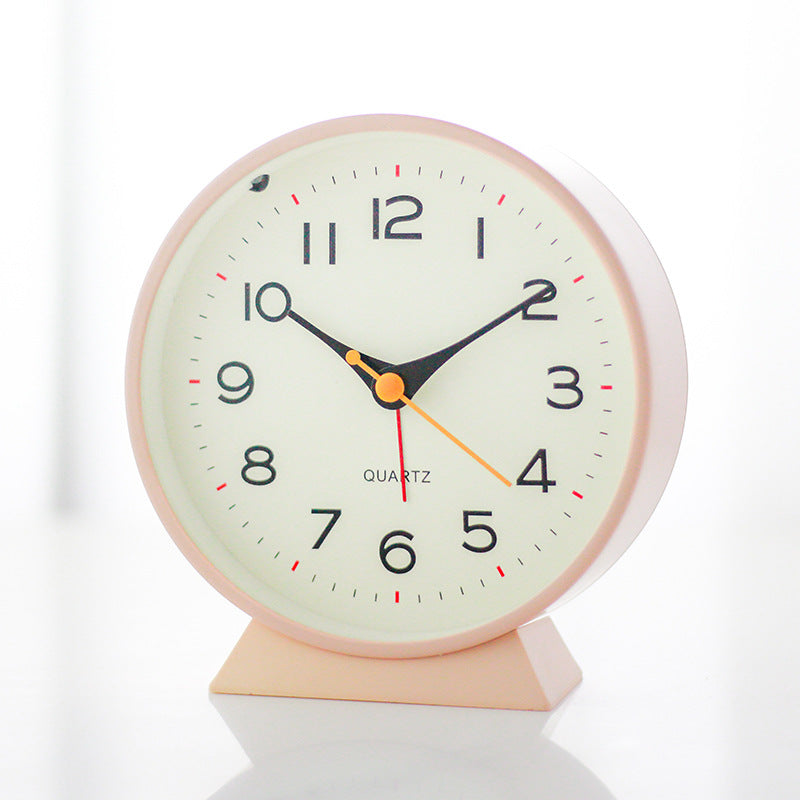 Pink Minimalist Silent Alarm Clock with Night Light - Non-Ticking Analogue Bedside & Desk Clock V888-ELOSUNG34987