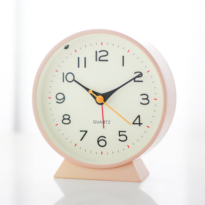 Pink Minimalist Silent Alarm Clock with Night Light - Non-Ticking Analogue Bedside & Desk Clock V888-ELOSUNG34987