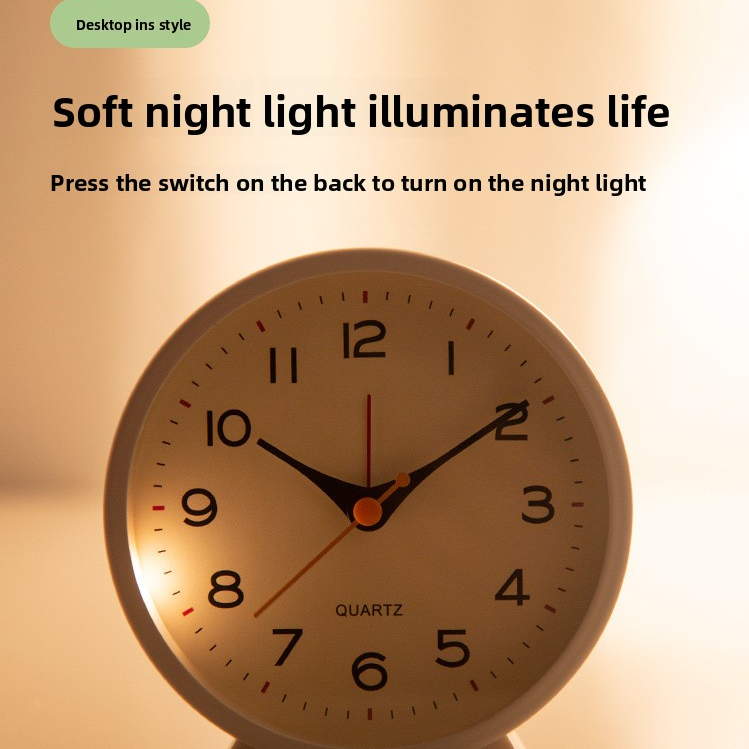Military green Minimalist Silent Alarm Clock with Night Light - Non-Ticking Analogue Bedside & Desk Clock V888-ELOSUNG34988