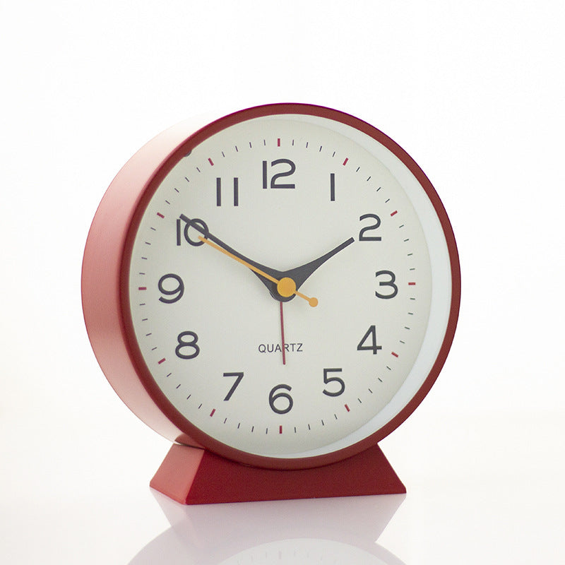 Red Minimalist Silent Alarm Clock with Night Light - Non-Ticking Analogue Bedside & Desk Clock V888-ELOSUNG34989