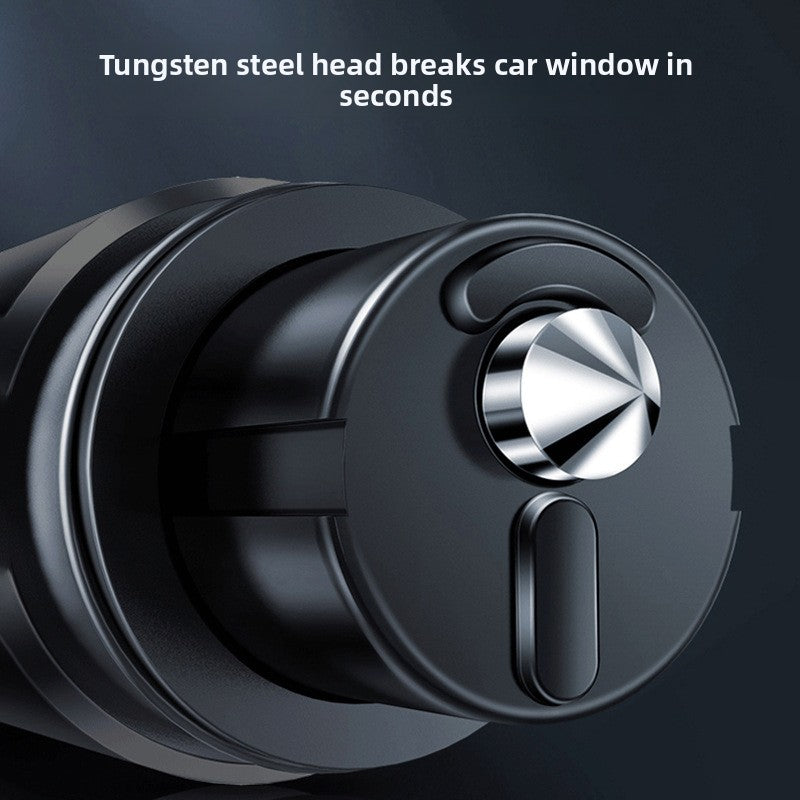 Black 2-in-1 Emergency Car Escape Tool - Spring-Loaded Window Breaker & Seatbelt Cutter V888-ELOSUNG34993