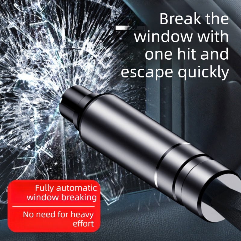 Silver 2-in-1 Emergency Car Escape Tool - Spring-Loaded Window Breaker & Seatbelt Cutter V888-ELOSUNG34996