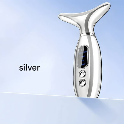 Multi-Functional Neck & Face Beauty Massager - Constant Heat, Ion Infusion & Sonic Vibration(silver) V888-ELOSUNG35010