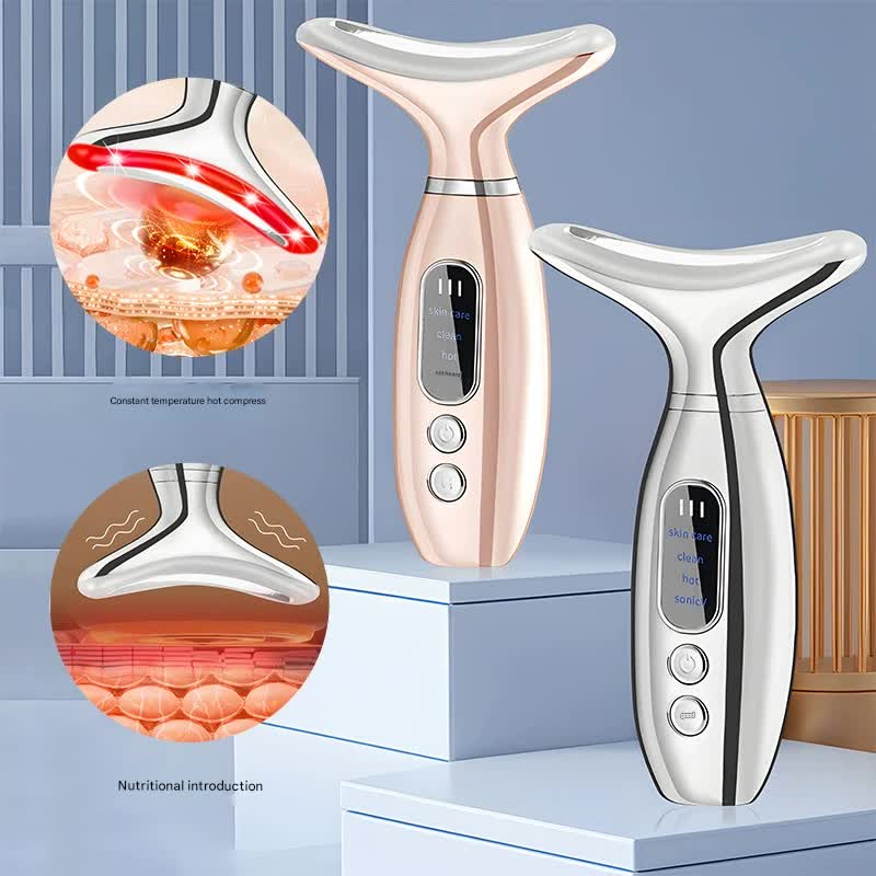 Multi-Functional Neck & Face Beauty Massager - Constant Heat, Ion Infusion & Sonic Vibration(silver) V888-ELOSUNG35010