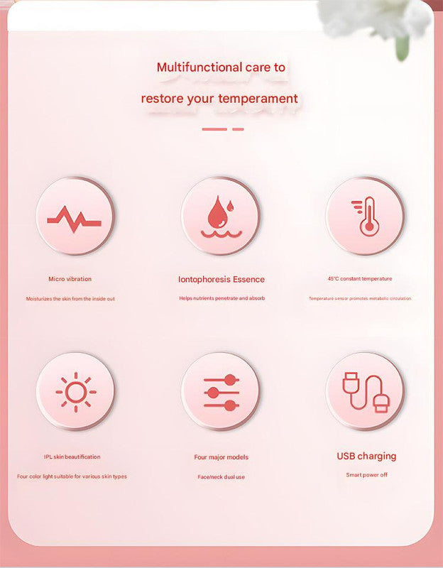 Multi-Functional Neck & Face Beauty Massager - Constant Heat, Ion Infusion & Sonic Vibration(silver) V888-ELOSUNG35010