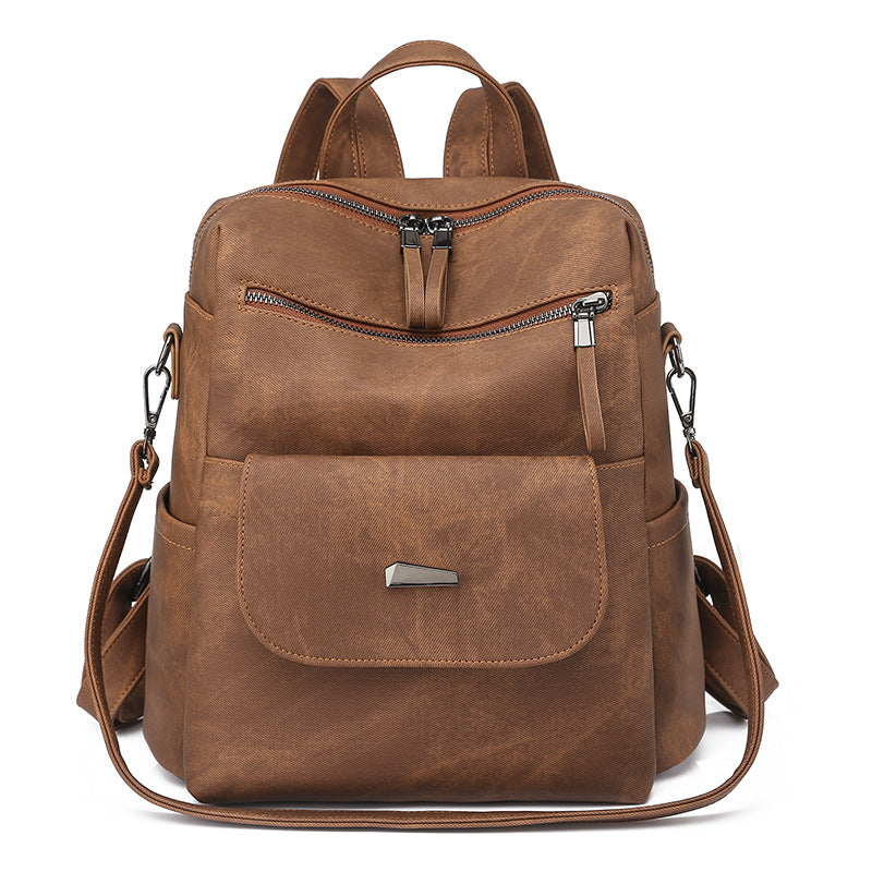 Stylish Women's PU Leather Backpack - Versatile Shoulder Bag with Multiple Pockets(Brown) V888-ELOSUNG35019
