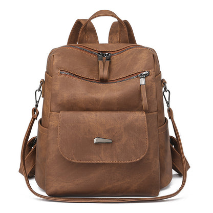 Stylish Women's PU Leather Backpack - Versatile Shoulder Bag with Multiple Pockets(Brown) V888-ELOSUNG35019