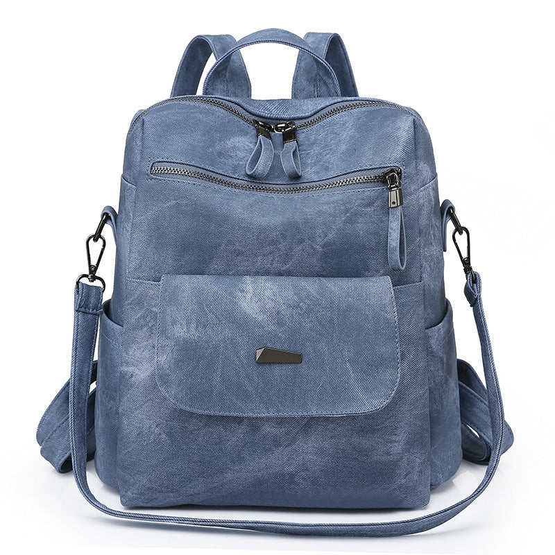 Stylish Women's PU Leather Backpack - Versatile Shoulder Bag with Multiple Pockets(Blue) V888-ELOSUNG35020