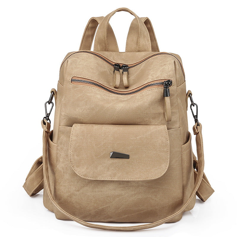 Stylish Women's PU Leather Backpack - Versatile Shoulder Bag with Multiple Pockets(Khaki) V888-ELOSUNG35021