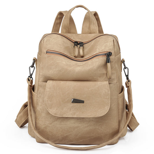 Stylish Women's PU Leather Backpack - Versatile Shoulder Bag with Multiple Pockets(Khaki) V888-ELOSUNG35021
