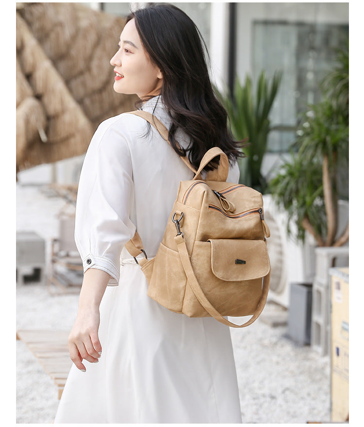 Stylish Women's PU Leather Backpack - Versatile Shoulder Bag with Multiple Pockets(Khaki) V888-ELOSUNG35021