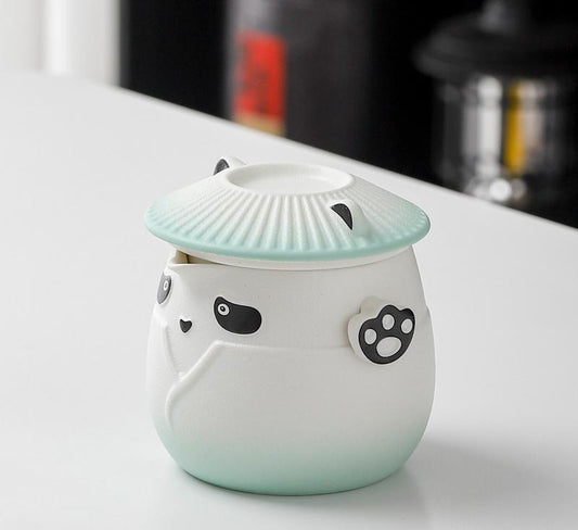 Adorable Panda Design Ceramic Tea Infuser Mug Set - 310ml Travel Crackle Glaze Cup with Lid & Strainer(green) V888-ELOSUNG35025