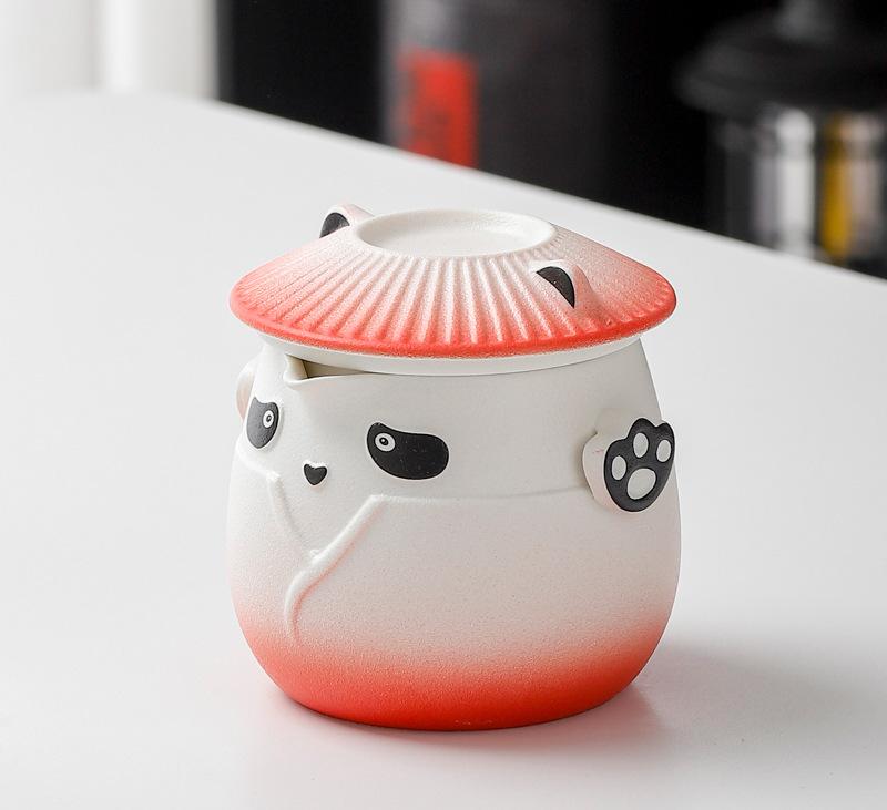 Adorable Panda Design Ceramic Tea Infuser Mug Set - 310ml Travel Crackle Glaze Cup with Lid & Strainer(red) V888-ELOSUNG35026
