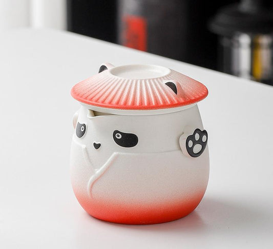 Adorable Panda Design Ceramic Tea Infuser Mug Set - 310ml Travel Crackle Glaze Cup with Lid & Strainer(red) V888-ELOSUNG35026