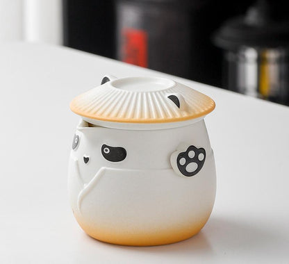 Adorable Panda Design Ceramic Tea Infuser Mug Set - 310ml Travel Crackle Glaze Cup with Lid & Strainer(orange) V888-ELOSUNG35028
