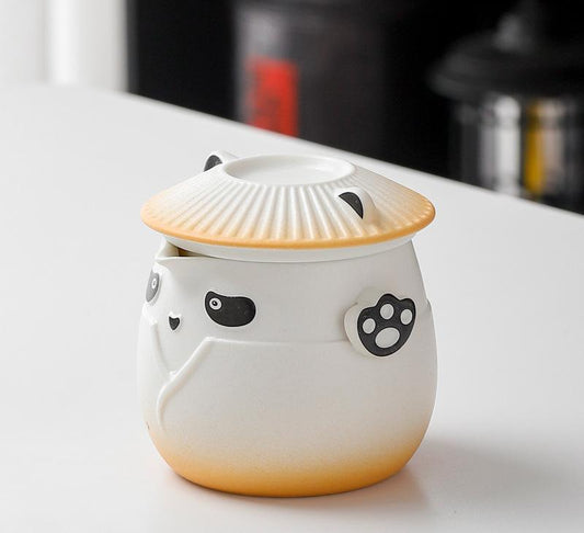 Adorable Panda Design Ceramic Tea Infuser Mug Set - 310ml Travel Crackle Glaze Cup with Lid & Strainer(orange) V888-ELOSUNG35028