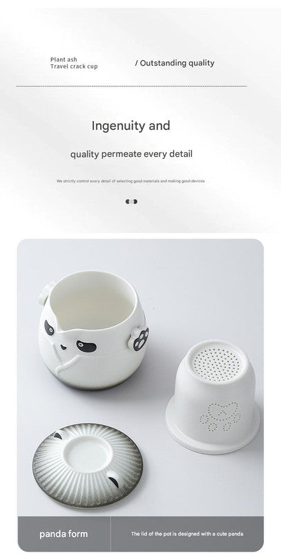 Adorable Panda Design Ceramic Tea Infuser Mug Set - 310ml Travel Crackle Glaze Cup with Lid & Strainer(orange) V888-ELOSUNG35028