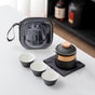 Portable Ceramic Travel Tea Set - One Pot Three Cups with Carrying Case, Elegant Frosted Finish(black) V888-ELOSUNG35038