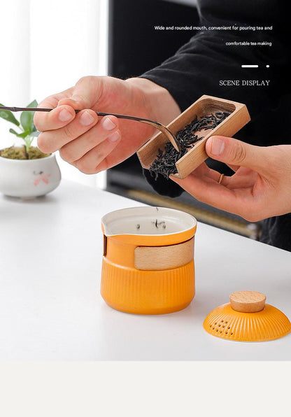 Portable Ceramic Travel Tea Set - One Pot Three Cups with Carrying Case, Elegant Frosted Finish(yellow) V888-ELOSUNG35039