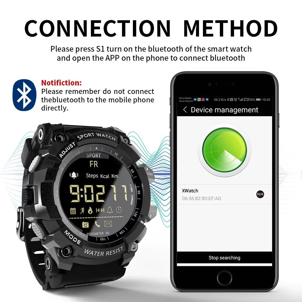 Rugged Sports Smartwatch - 50M Waterproof, 24H 3D Pedometer, Bluetooth Notifications & Long Battery V888-ELOSUNG35094